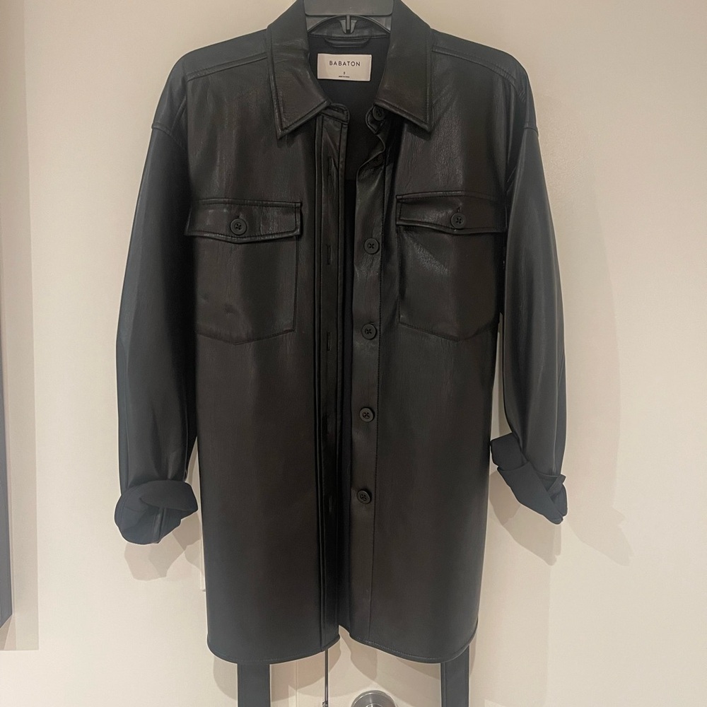 Aritzia black leather shacket